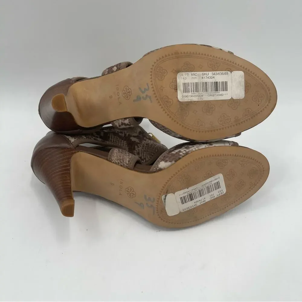 NEW ISOLA Shoes Size 9 Neoprene Snakeskin Nude Natural Gold Zipper Animal NWOT